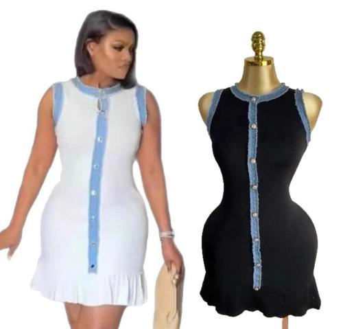 Cowboy fringe trimmed knit short sleeved vest skirt