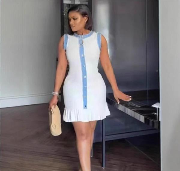 Cowboy fringe trimmed knit short sleeved vest skirt