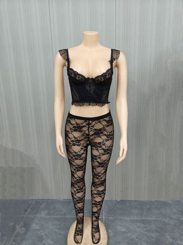 Lace suit vest leggings 2-piece set