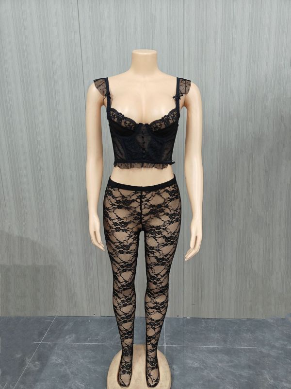 Lace suit vest leggings 2-piece set
