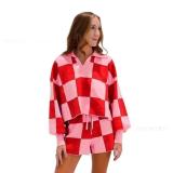 Sports checkered knit two-piece set