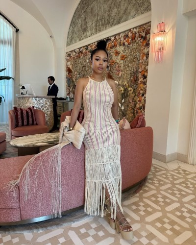 Knitted fringe beach skirt