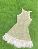 Waist bag, hip fringe, coarse tweed vest, knitted skirt
