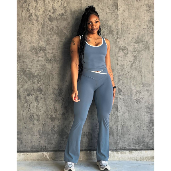 Cross flared pants nude yoga fitness two-piece set
