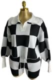 Sports checkered knit two-piece set