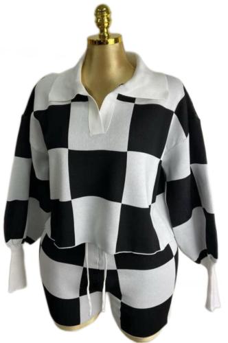 Sports checkered knit two-piece set