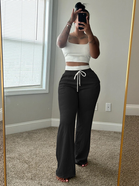 High waisted wide leg pants set