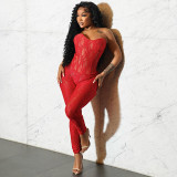 Lace Perspective Chest Wrapping Top and Hip Lifting Pants Two Piece Set