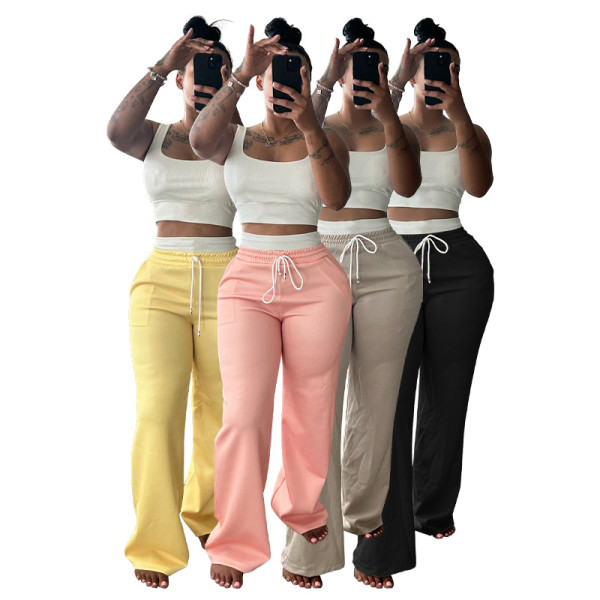 High waisted wide leg pants set