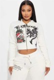 Leopard print hooded sweatshirt set with exposed navel