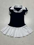 Collar shirt contrasting color pullover dress A-line pleated skirt