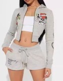Leopard print hooded sweatshirt set with exposed navel