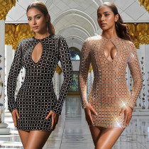 Backless short skirt with rhinestones, long sleeved dress Backless short skirt with rhinestones, long sleeved dress