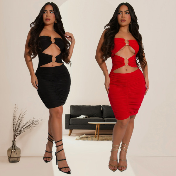 Pleated skirt tight fitting dress