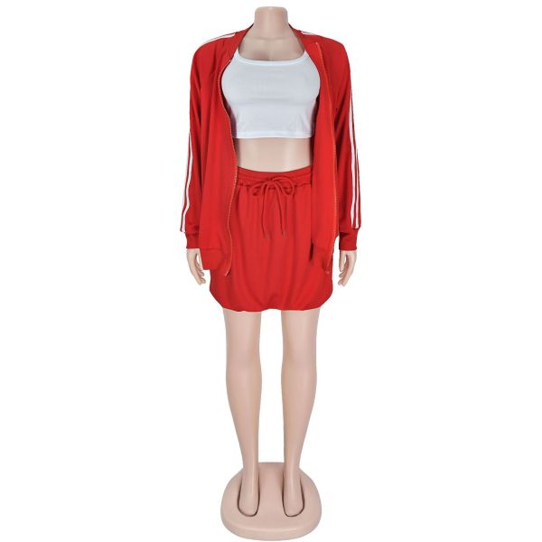 Ribbon jacket short skirt solid color two-piece set
