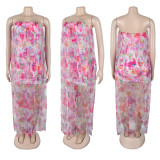 Perspective elastic mesh spliced hip hugging dress