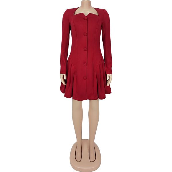 Deep V-long sleeved ruffled short dress