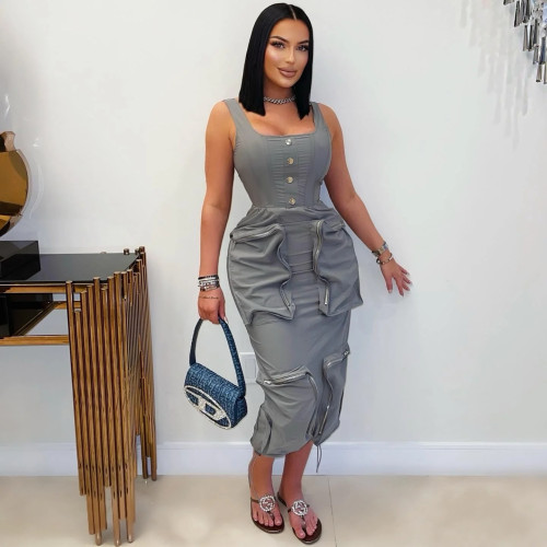 Workwear, large pocket vest, dress