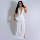 Temperament Hanging Neck Deep V-neck Split Dress