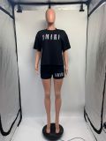 Printed round neck short sleeved shorts two-piece set