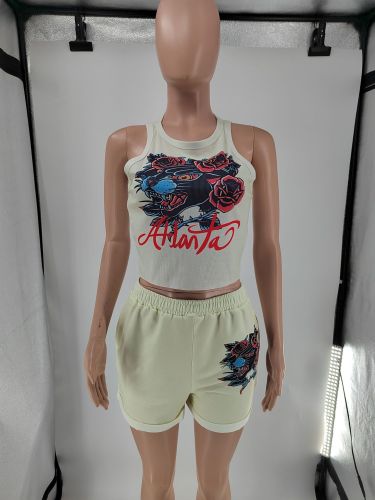 Positioning printed vest and shorts set