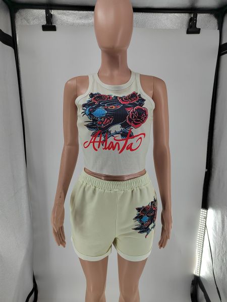 Positioning printed vest and shorts set