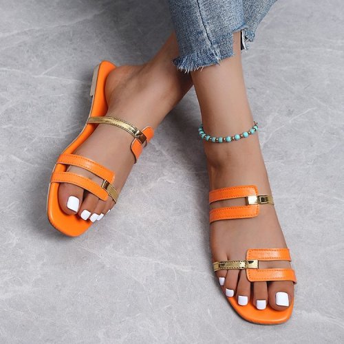 Large size color blocked flat sandals