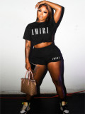 Printed round neck short sleeved shorts two-piece set