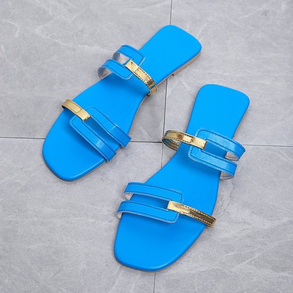 Large size color blocked flat sandals