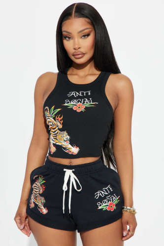 Positioning printed vest and shorts set