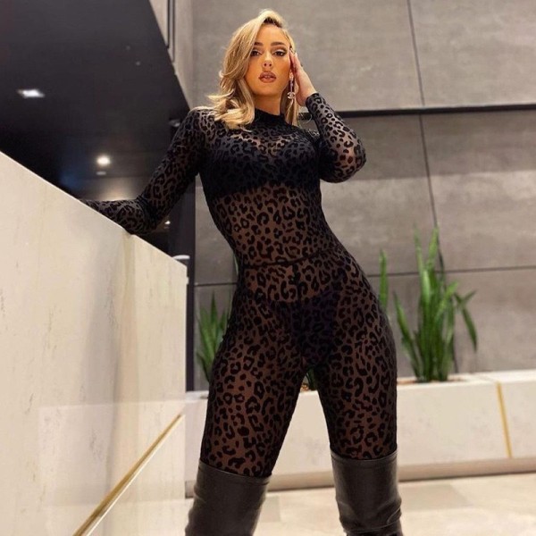 Long sleeved velvet see through jumpsuit