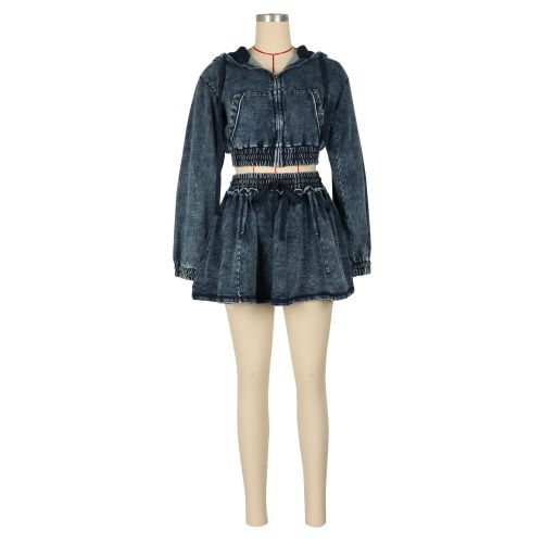 Washed denim skirt set