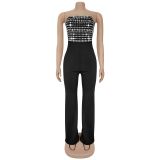 Hot stamping jumpsuit, strapless straight leg pants