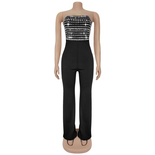 Hot stamping jumpsuit, strapless straight leg pants