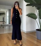 Solid color slim fit hip hugging two-piece knitted long skirt set
