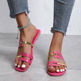 Large size color blocked flat sandals