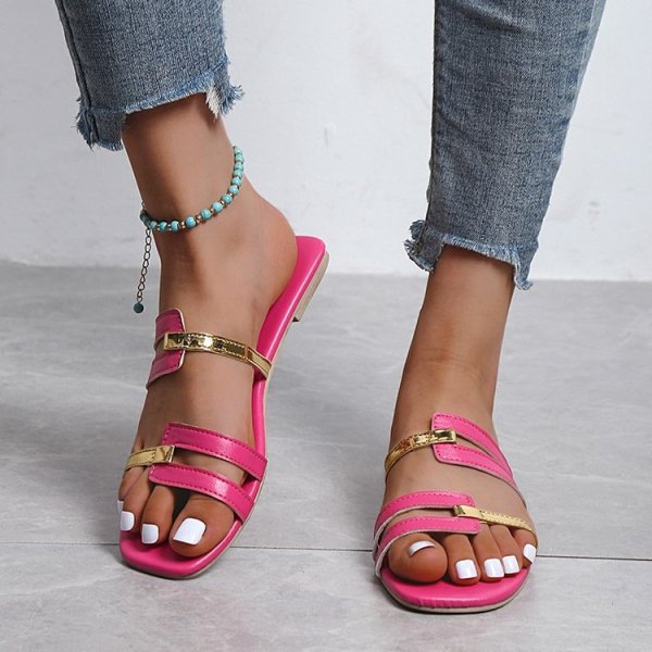 Large size color blocked flat sandals