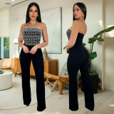 Hot stamping jumpsuit, strapless straight leg pants
