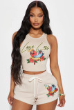 Positioning printed vest and shorts set