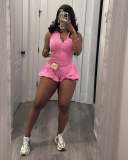 Washed sleeveless jumpsuit bubble shorts