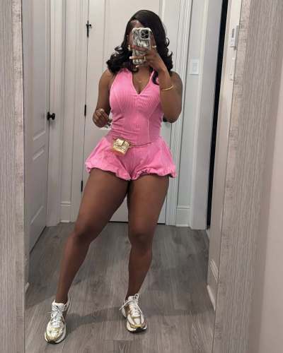 Washed sleeveless jumpsuit bubble shorts