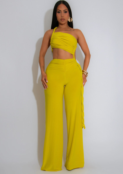 Hanging neck, strapless, pleated, tied rope wide leg jumpsuit