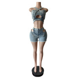 Strapless elastic shorts set with straps