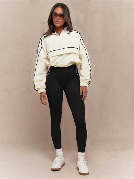 Drawstring waist nylon top yoga pants two-piece set