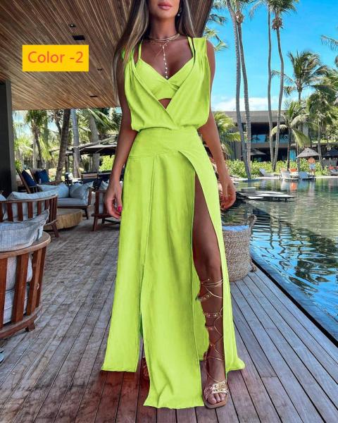 Small vest+sleeveless backless dress two-piece set