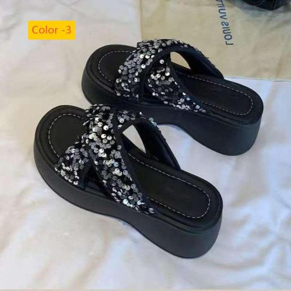 Thick bottomed sequined slope and waterproof platform anti slip slippers