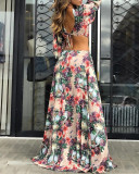 Printed long sleeved hollow dress