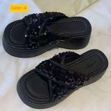 Thick bottomed sequined slope and waterproof platform anti slip slippers