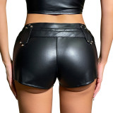 PU elastic waistband low waisted shorts