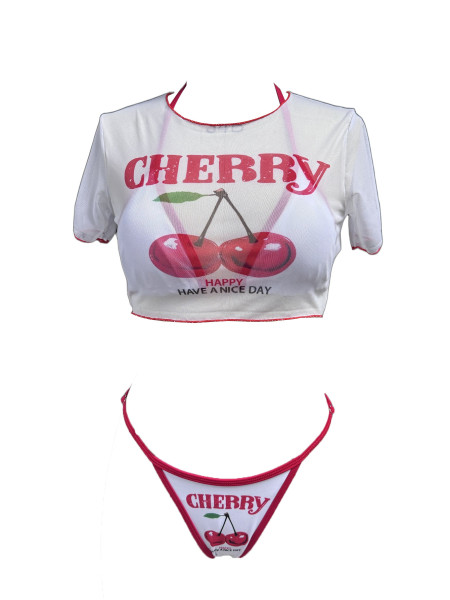 Printed top, mesh cover, split three piece swimsuit set